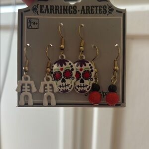 Vibrant Skull and Skeleton Earrings Set